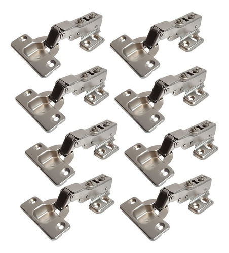 Kit 08 Dobradiça Curva 35mm Com Pistão Amortecedor Para Móveis - 08 Unid