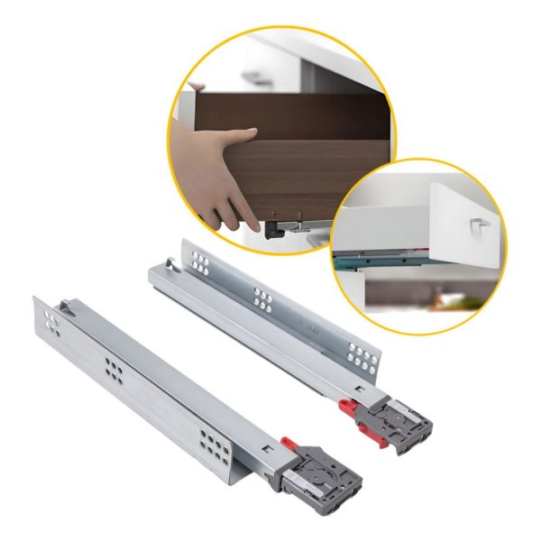 Par Corrediça Telescópica Oculta 40cm Gaveta Amortecedor