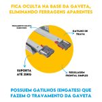 Par Corrediça Telescópica Oculta 25cm Gaveta Amortecedor - Imagem 2