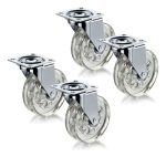 Kit 04 Rodízio Silicone 75mm Gel Transparente Base Giratória Sem Freio