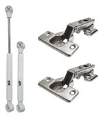 Kit 02 Dobradiça Reta E 02 Pistão A Gás Inverso 80N Porta Armário
